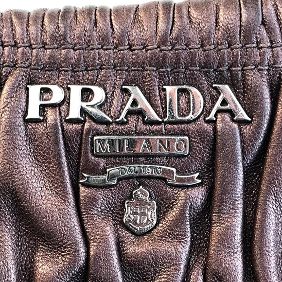 PRADA BAG authentic shirred ruched nappa LEATHER purse - Picture 1 of 16